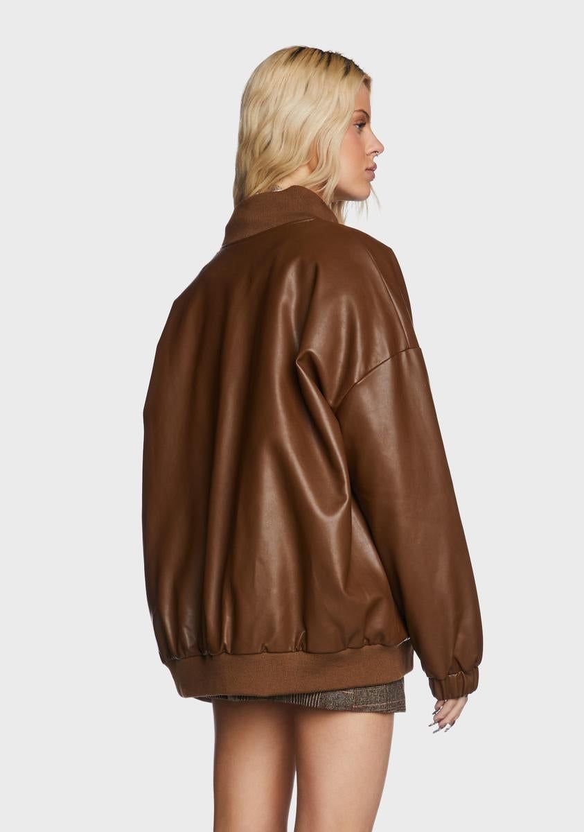 Faux Leather Oversized Bomber Jacket - Brown sold by Dolls Kill product image thumbnail 4