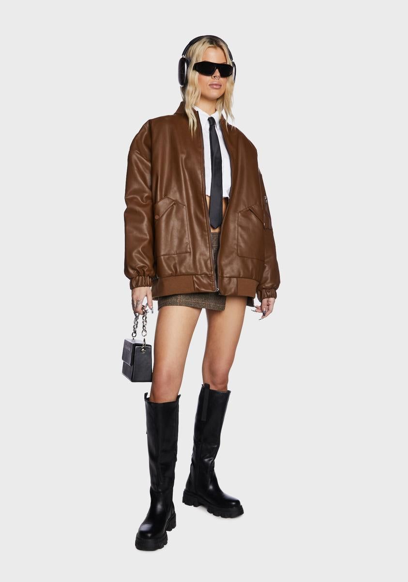 Faux Leather Oversized Bomber Jacket - Brown sold by Dolls Kill product image thumbnail 5