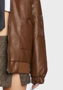 Faux Leather Oversized Bomber Jacket - Brown sold by Dolls Kill