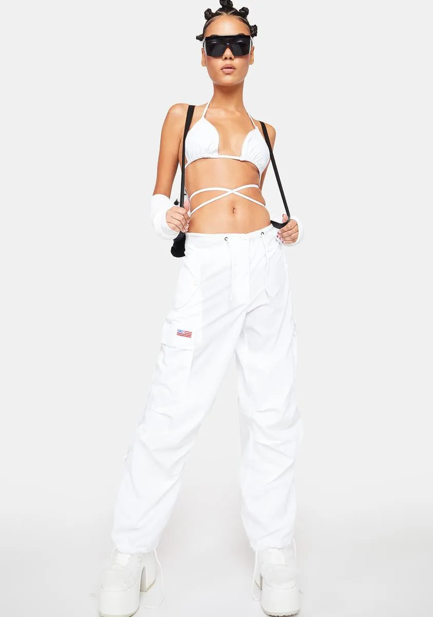 Silky White Flap Pocket Cargo Pants sold by Dolls Kill product image thumbnail 3