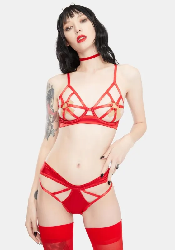 Red Ambra Cut-Out Halter Bra And Panty Set sold by Dolls Kill