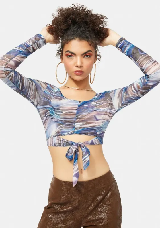 Skies That Swirl Mesh Crop Top sold by Dolls Kill