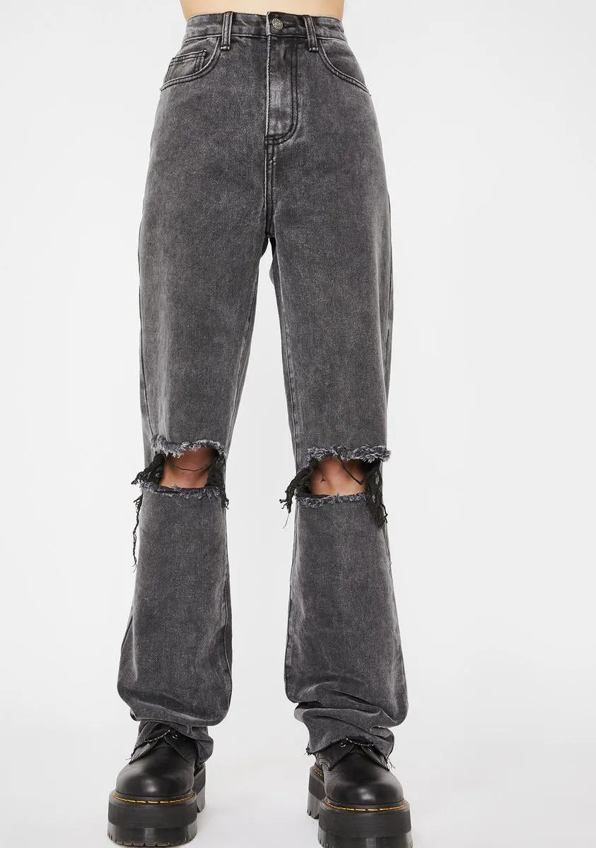 Washed Straight Leg Distressed Jeans sold by Dolls Kill