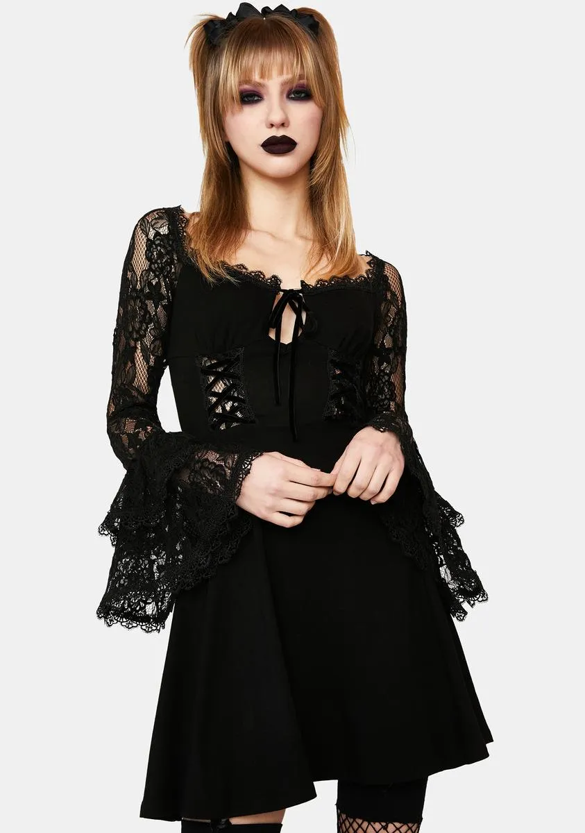 Black Lace Sleeve Mini Dress sold by Dolls Kill