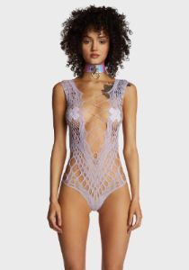 Bombshell Beauty Fishnet Bodysuit - Light Purple sold by Dolls Kill