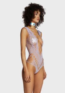 Bombshell Beauty Fishnet Bodysuit - Light Purple sold by Dolls Kill