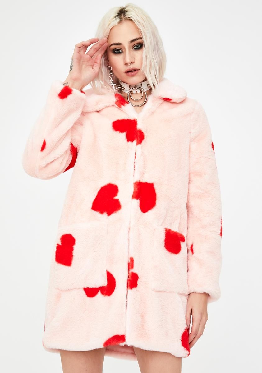 Heart Print Faux Fur Coat sold by Dolls Kill