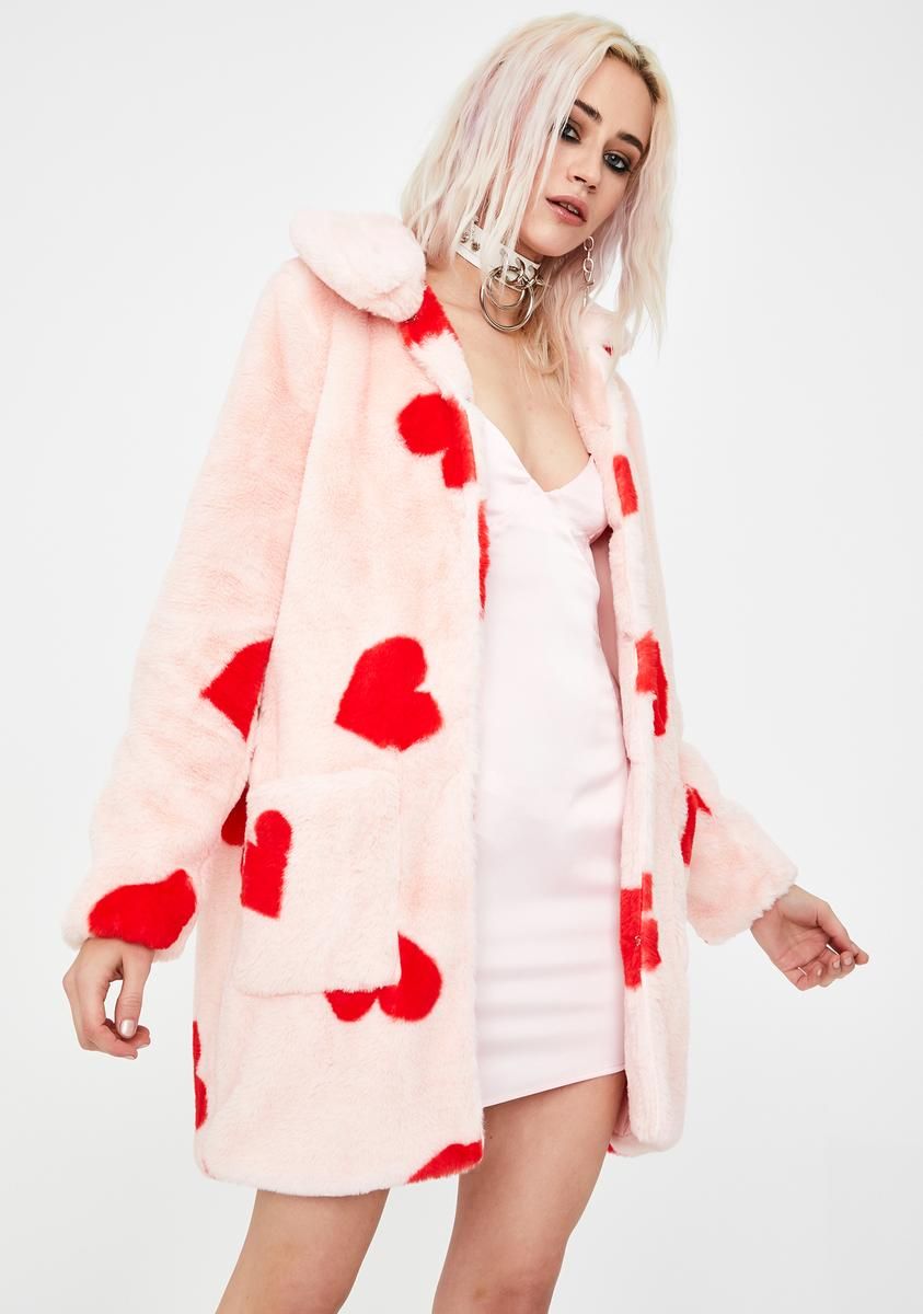 Heart Print Faux Fur Coat sold by Dolls Kill product image thumbnail 2