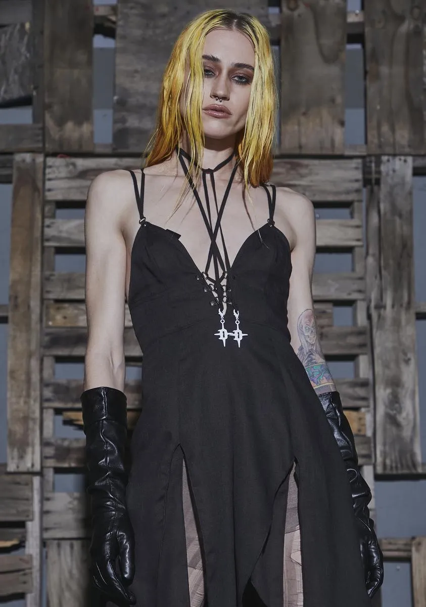 Flanger Chiffon Asymmetrical Strappy Midi Dress sold by Dolls Kill product image thumbnail 3