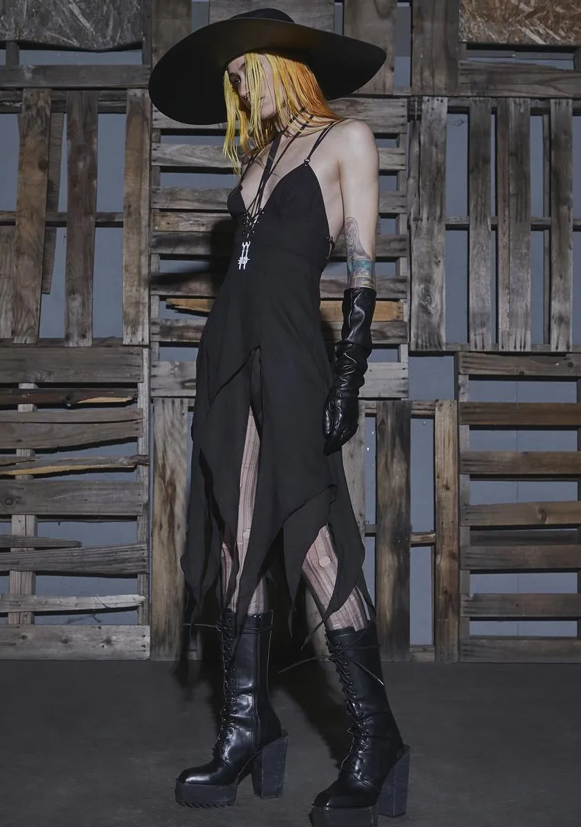 Flanger Chiffon Asymmetrical Strappy Midi Dress sold by Dolls Kill product image thumbnail 4