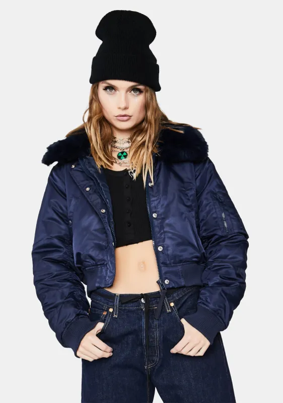 Faux Fur Bomber Jacket sold by Dolls Kill