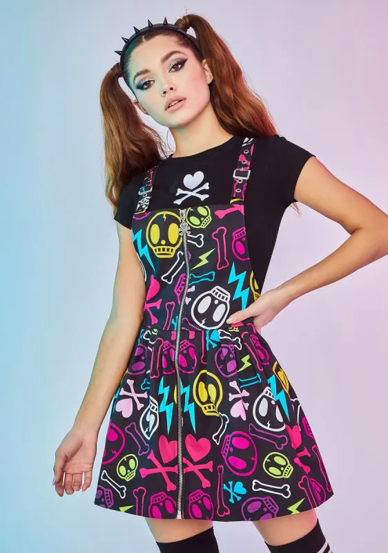 Au Revoir Again Skull Toss Pinafore Dress sold by Dolls Kill