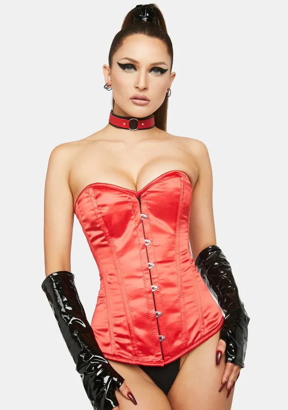 Lavish Red Satin Overbust Corset sold by Dolls Kill
