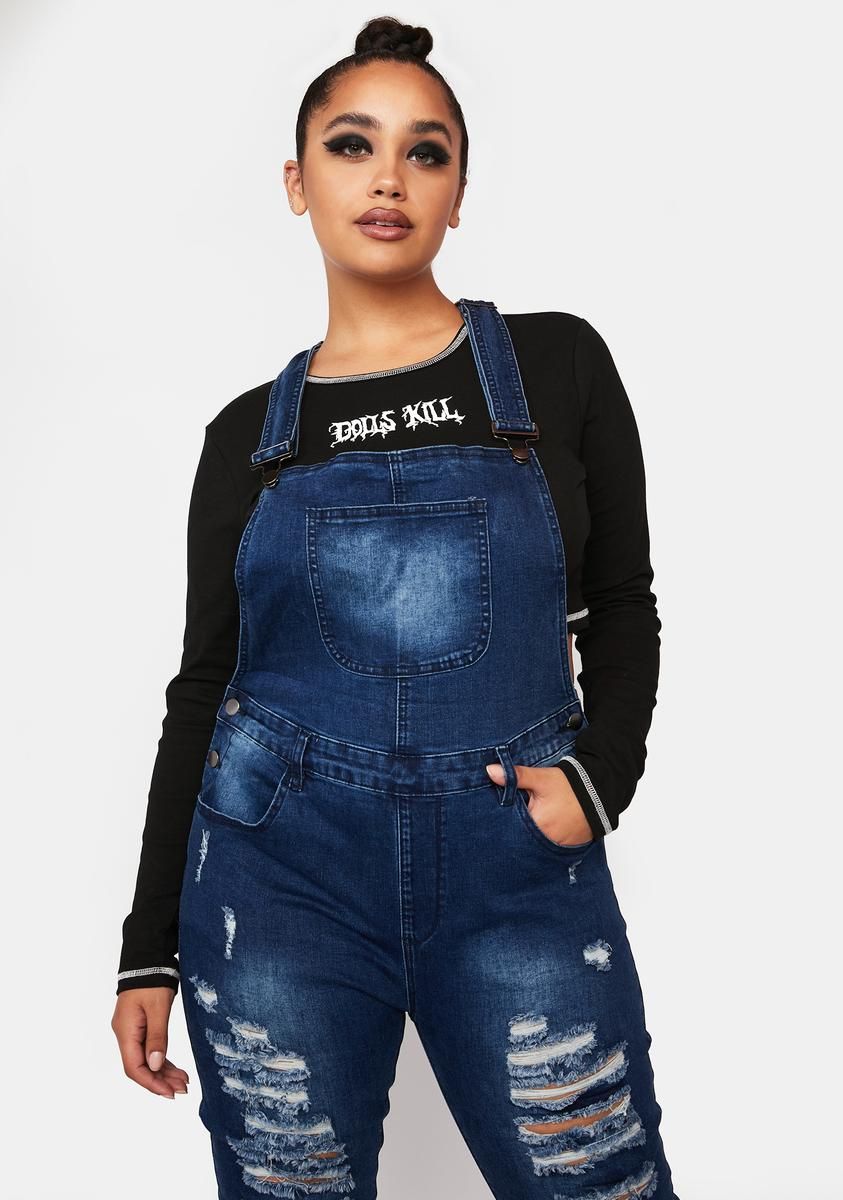 Plus Weekend Plans Denim Overalls sold by Dolls Kill