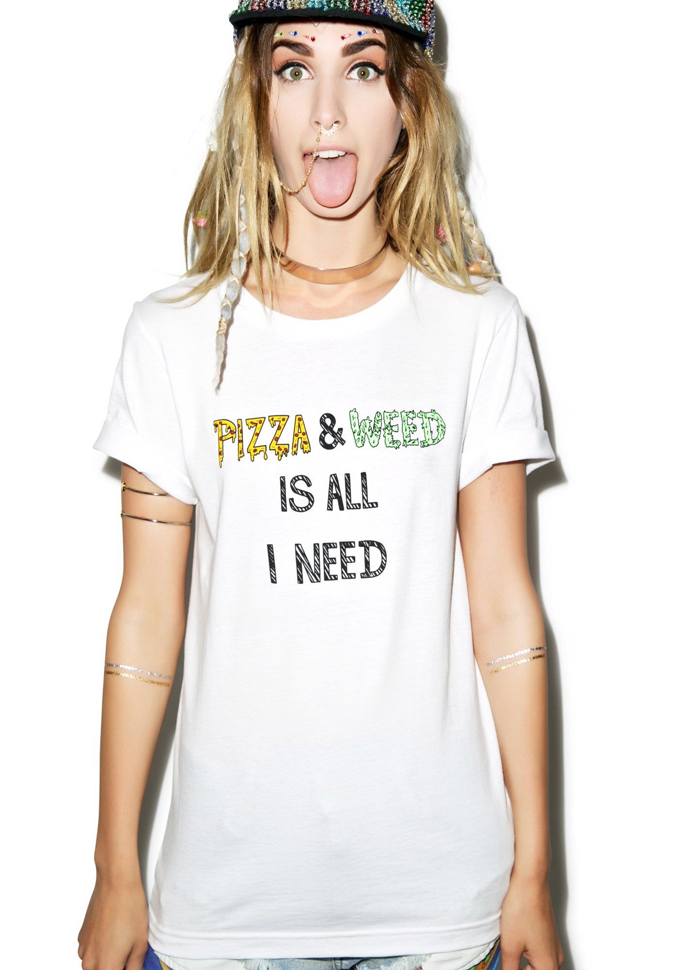 Pizza & Weed Tee sold by Dolls Kill
