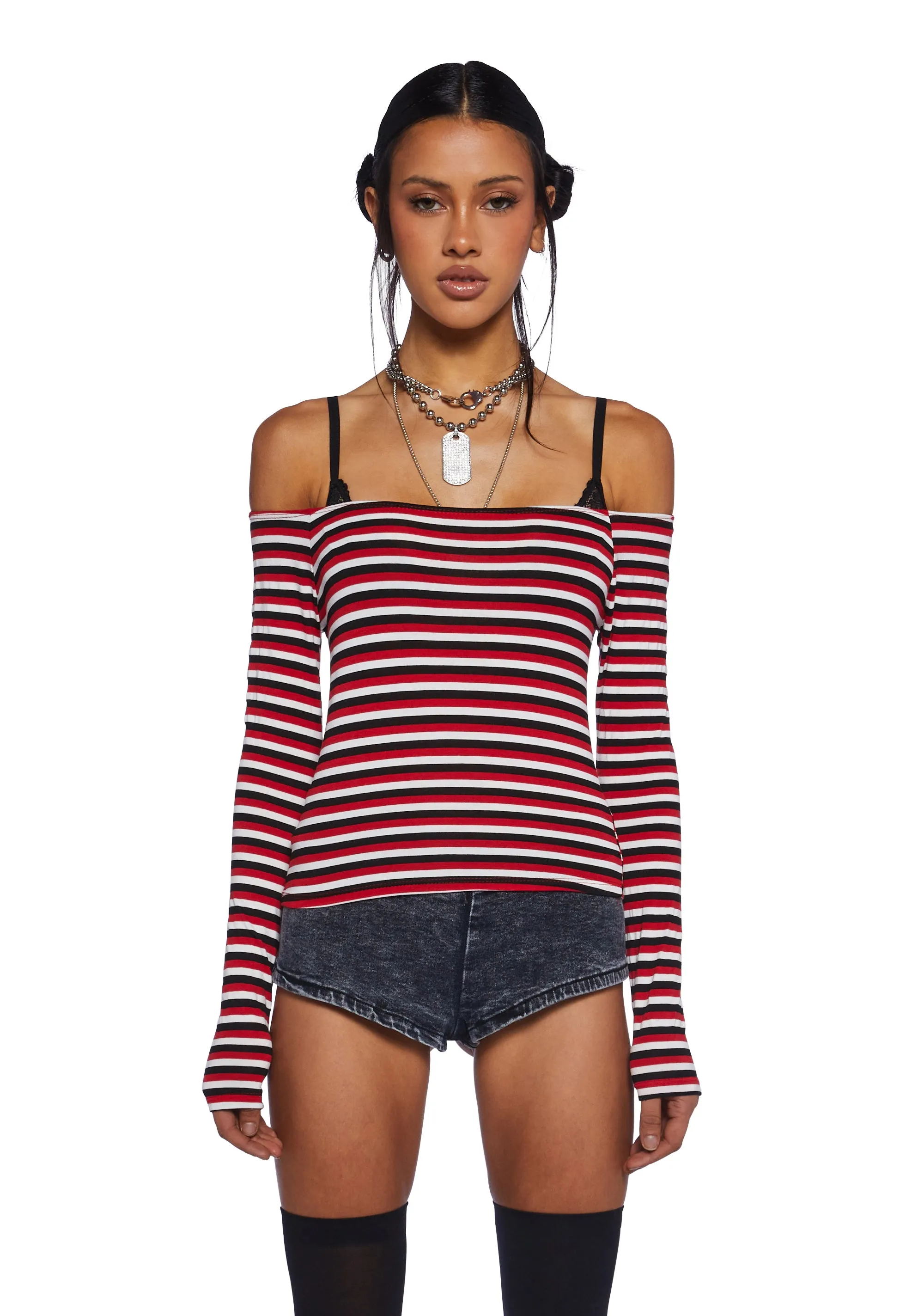 Trapeze Artist Off the Shoulder Top - Red sold by Dolls Kill