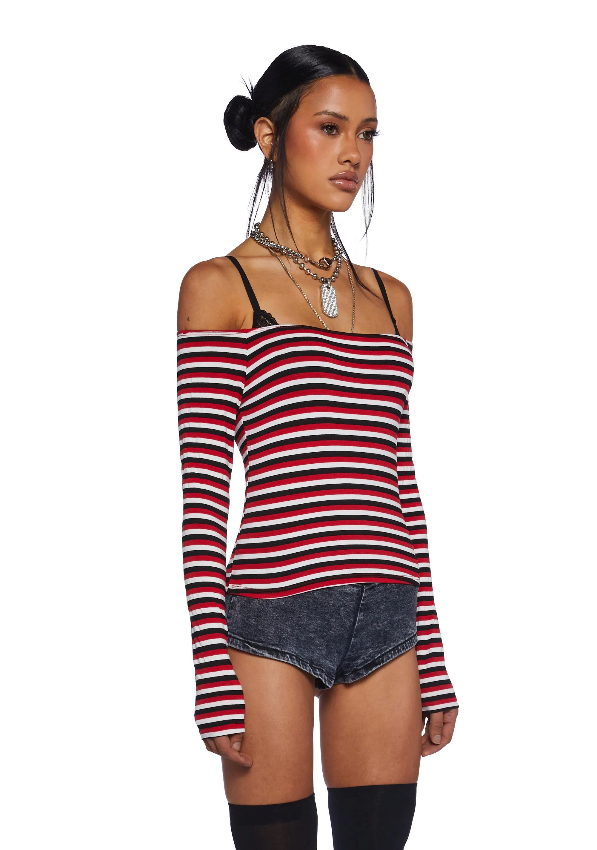 Trapeze Artist Off the Shoulder Top - Red sold by Dolls Kill product image thumbnail 4
