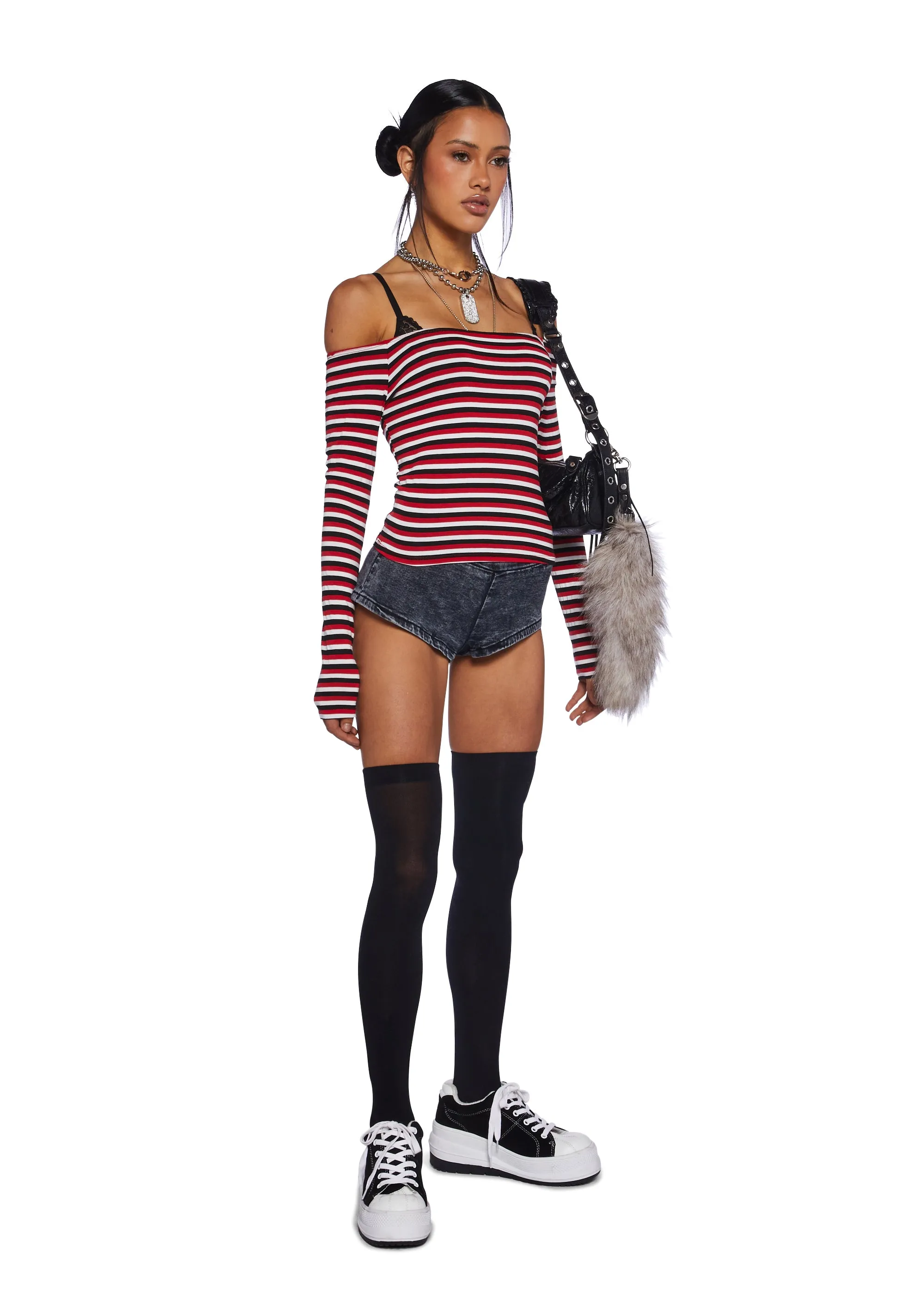 Trapeze Artist Off the Shoulder Top - Red sold by Dolls Kill product image thumbnail 3