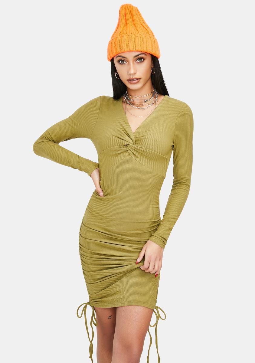 Slight Of Hand Ruched Twist Mini Dress sold by Dolls Kill