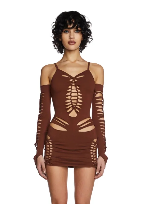 Spellbound Smiles Mini Dress - Brown sold by Dolls Kill