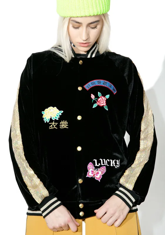 Embroidered Velvet & Sequin Bomber Jacket sold by Dolls Kill
