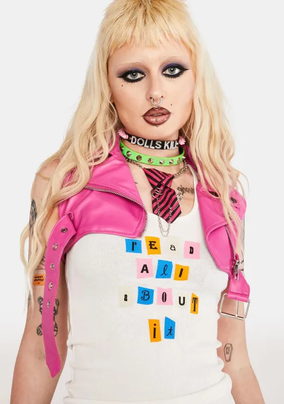 Fuchsia Rowdy Thoughts Vegan Leather Cropped Vest sold by Dolls Kill