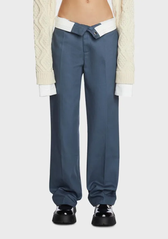 Blue Folded Wide Leg Chino Pants sold by Dolls Kill