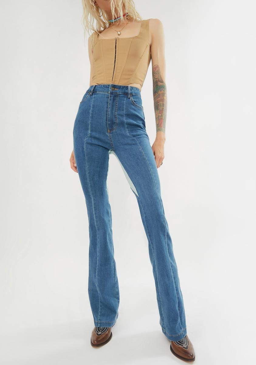 Open Hearted Denim Flares sold by Dolls Kill