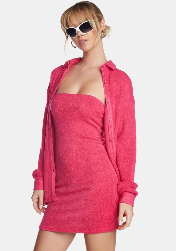 Fuchsia Knit Dress & Shirt Set sold by Dolls Kill