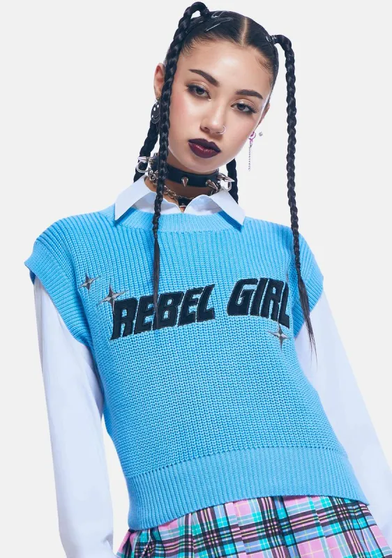 Aqua Rebel Girl Knit Sweater Vest sold by Dolls Kill