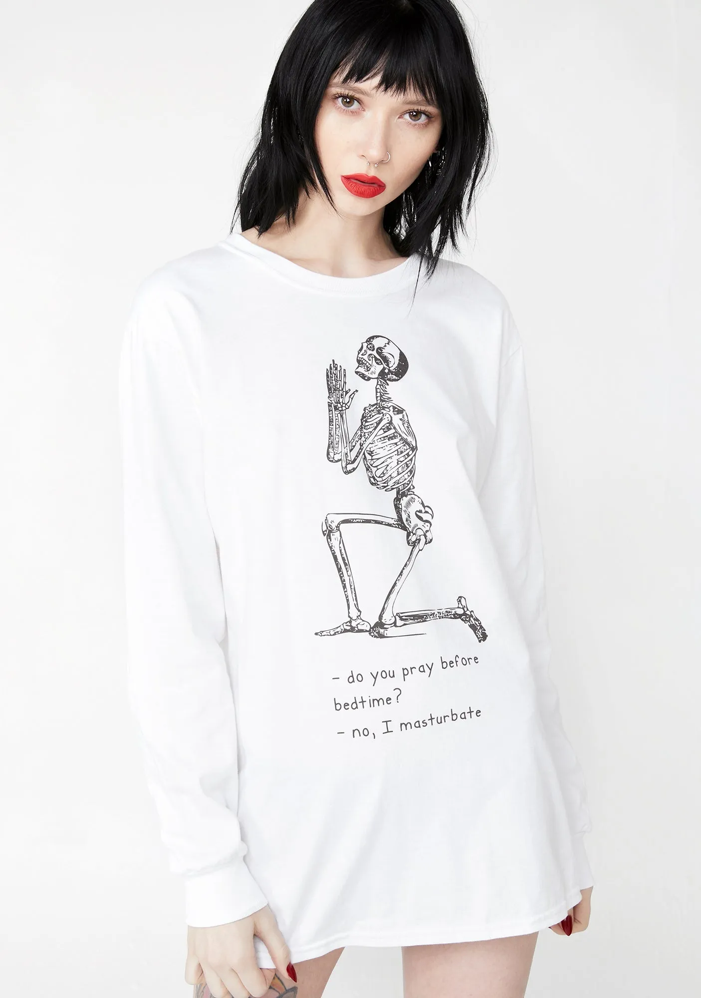 Do You Pray Before Bedtime Long Sleeve Tee sold by Dolls Kill