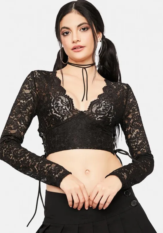 Midnight Flash Of Fantasy Lace Crop Top sold by Dolls Kill