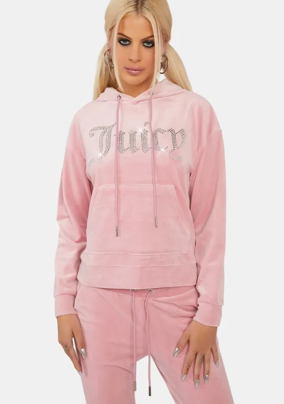 Rose Oversized Big Bling Velour Hoodie sold by Dolls Kill