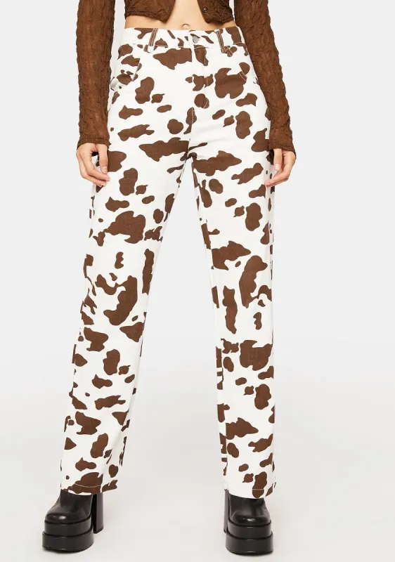 Lift Your Mood Cow Print Jeans sold by Dolls Kill