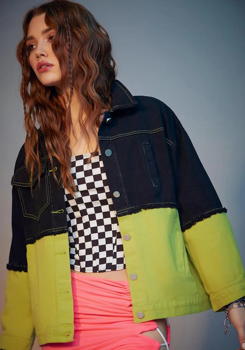 Lime Had Enough Two Tone Denim Jacket sold by Dolls Kill