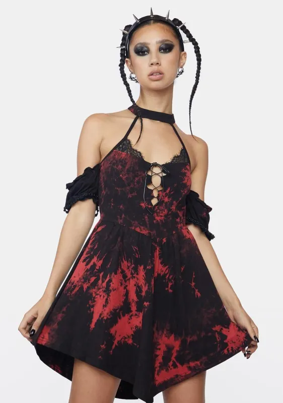 Off Shoulder Bleach Dye Choker Dress sold by Dolls Kill