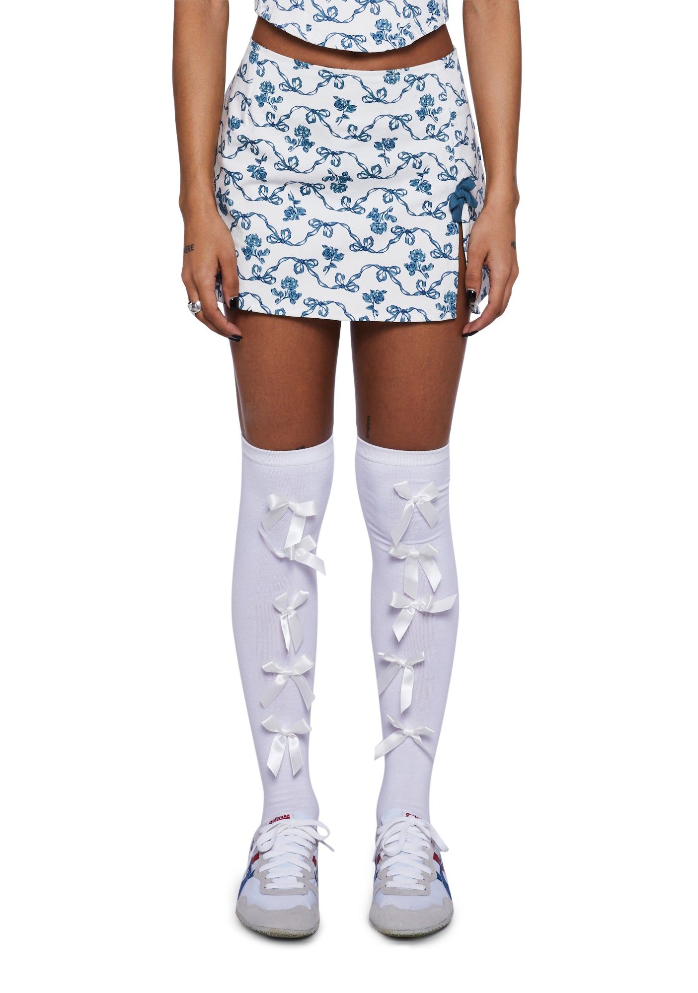 Yatri Mini Skirt - White/Blue sold by Dolls Kill