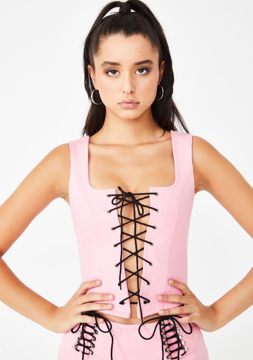 Pink Memphis Lace-Up Top sold by Dolls Kill
