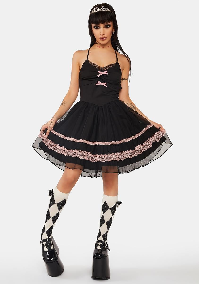 Black Pink Sexy Doll Chiffon Strap Dress sold by Dolls Kill product image thumbnail 3