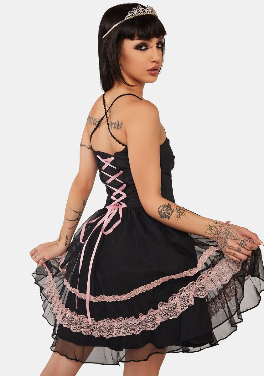 Black Pink Sexy Doll Chiffon Strap Dress sold by Dolls Kill product image thumbnail 4