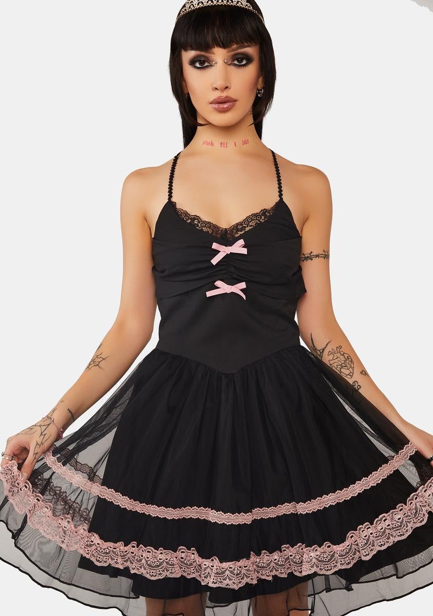 Black Pink Sexy Doll Chiffon Strap Dress sold by Dolls Kill