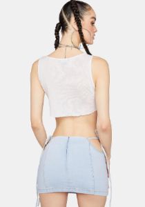Denim Mid Rise Cut-Out Tie Mini Skirt sold by Dolls Kill