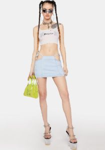 Denim Mid Rise Cut-Out Tie Mini Skirt sold by Dolls Kill