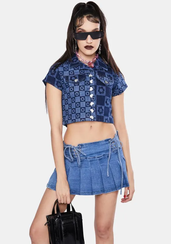 Flower Print Short Sleeve Denim Crop Top sold by Dolls Kill
