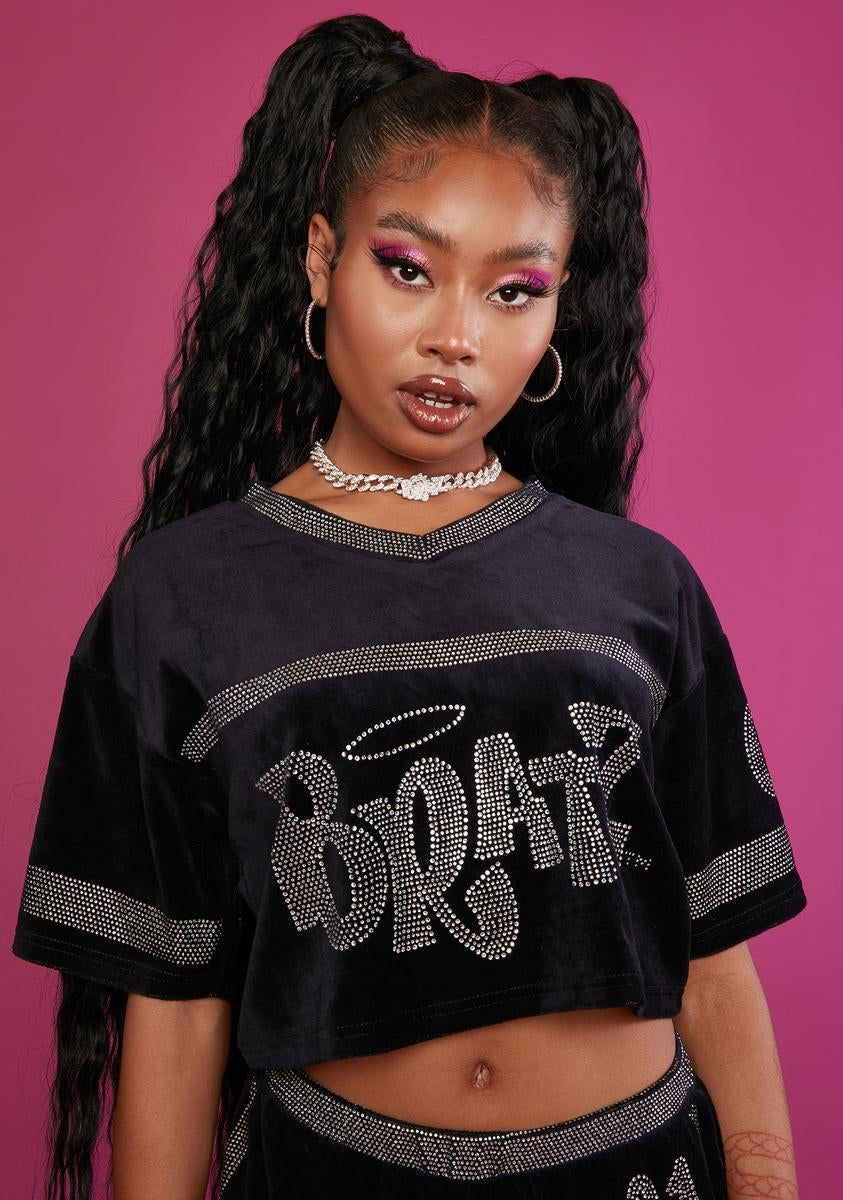 Be Your Motivation Velour Crop Top sold by Dolls Kill
