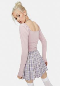Mauve Breakin' The Rules Cutout Ruched Crop Top sold by Dolls Kill