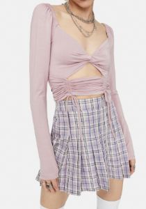 Mauve Breakin' The Rules Cutout Ruched Crop Top sold by Dolls Kill