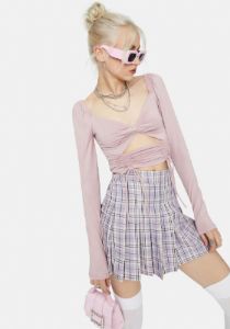 Mauve Breakin' The Rules Cutout Ruched Crop Top sold by Dolls Kill