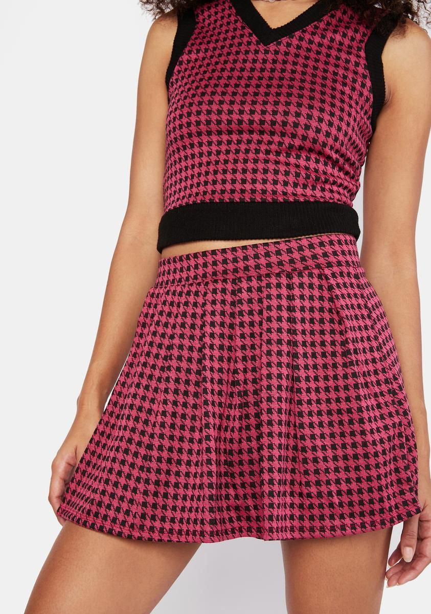 Knackered Houndstooth Pleated Skirt sold by Dolls Kill