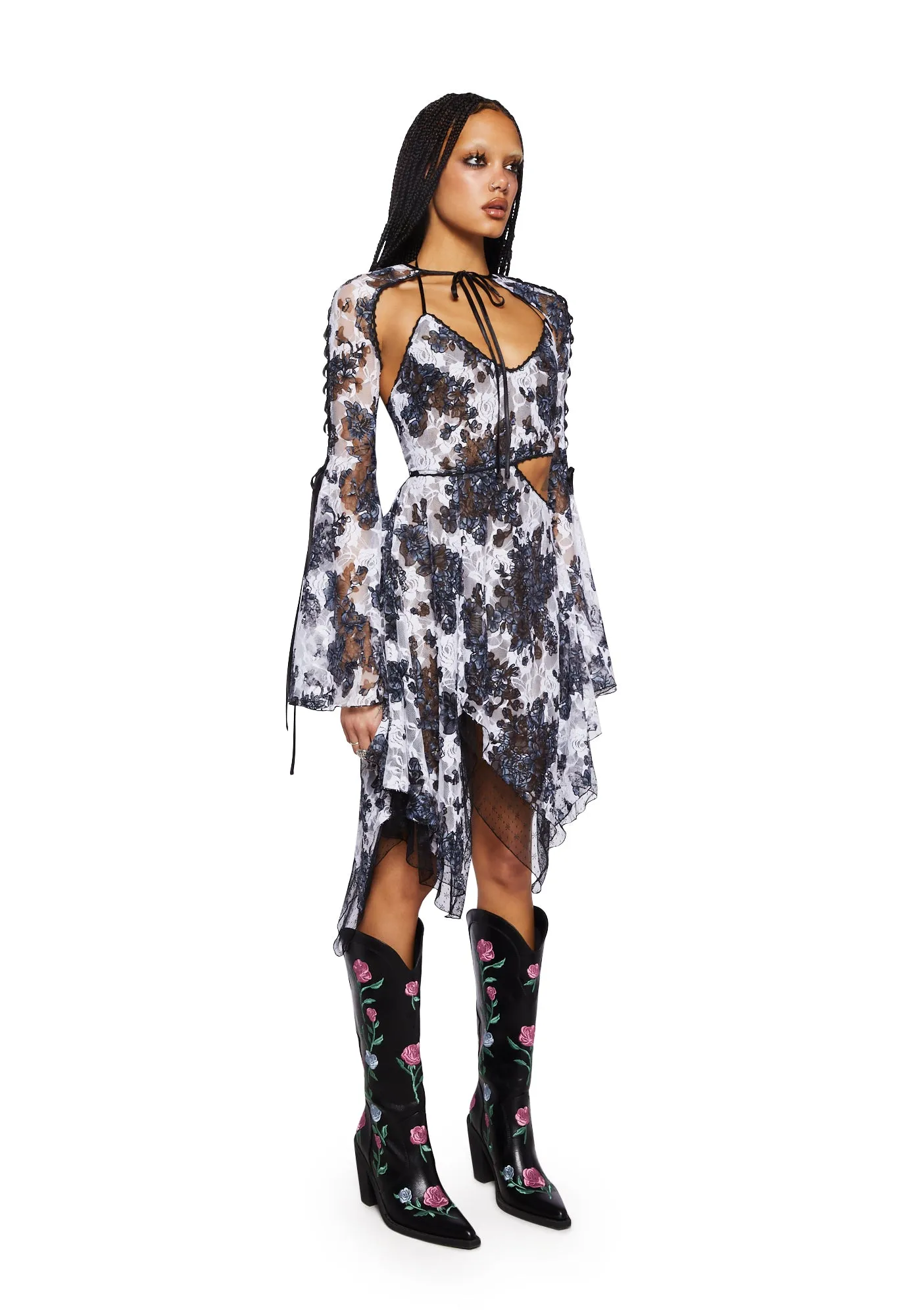 Fairydust Chronicles Lace Dress & Shrug Set- Floral sold by Dolls Kill product image thumbnail 3